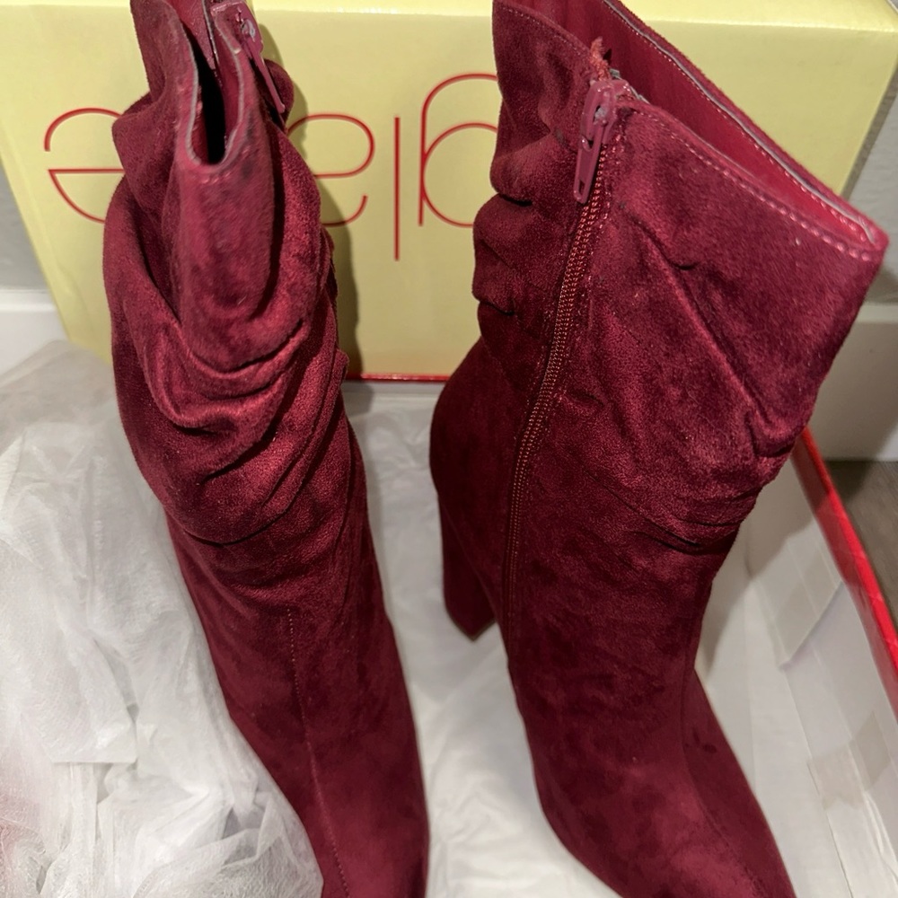 Glaze Boots Suede Red Zip-up With box Size 6.5M Women's Calf Style
